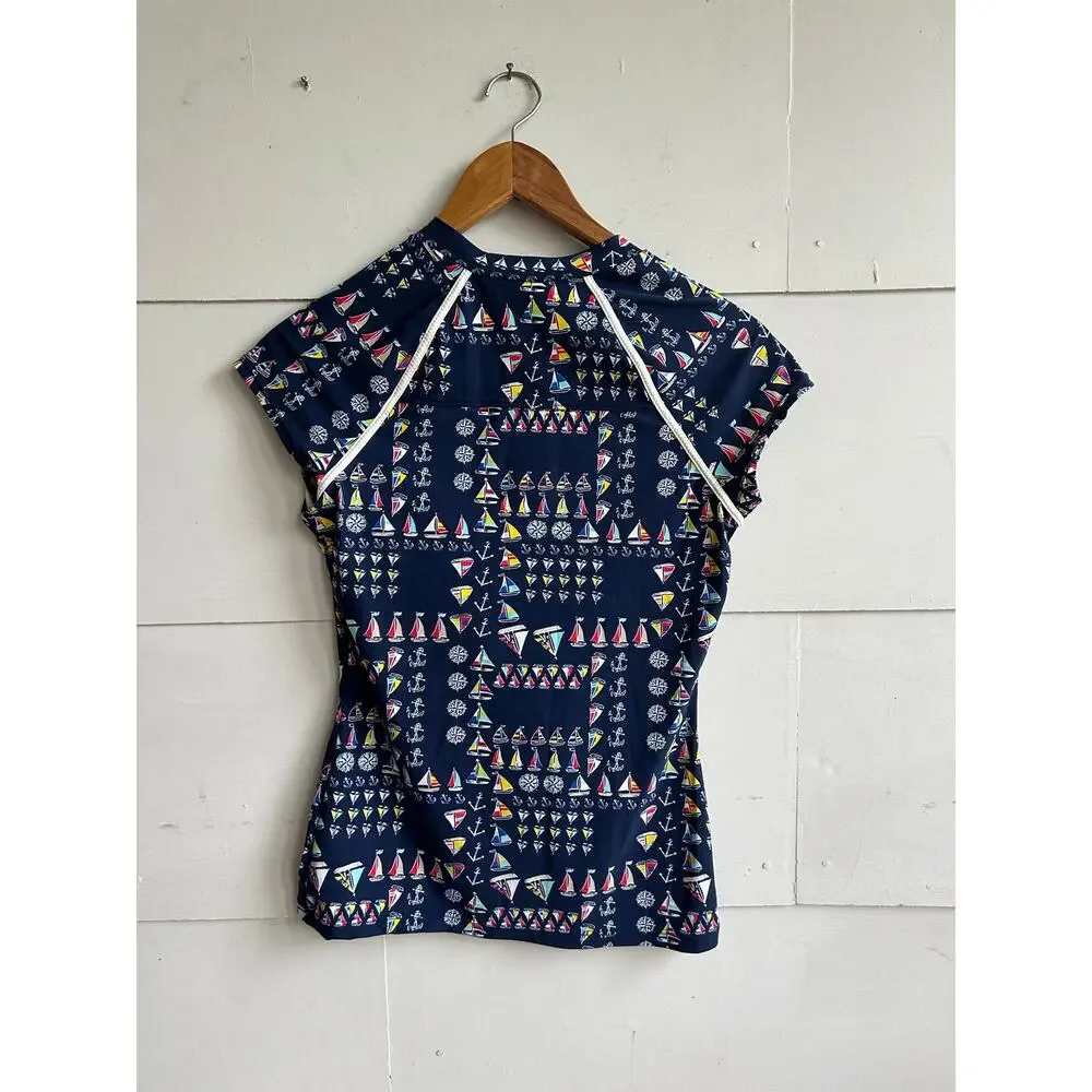 Sperry Women's Swim Shirt Rashguard Sz S, Nautical Theme EXCELLENT condition